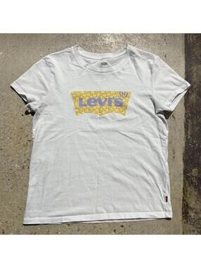 Women’s Levi's white graphic tee with yellow and purple graphic